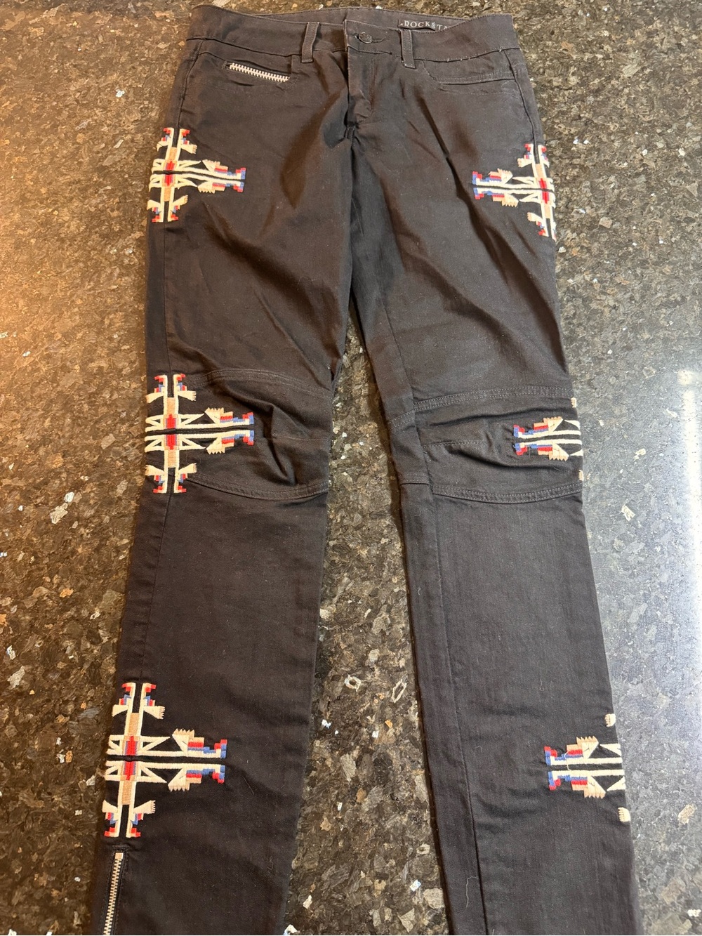 Rockstar sushi Black Skinny Jeans with Multicolor Embroidered tribal Accents